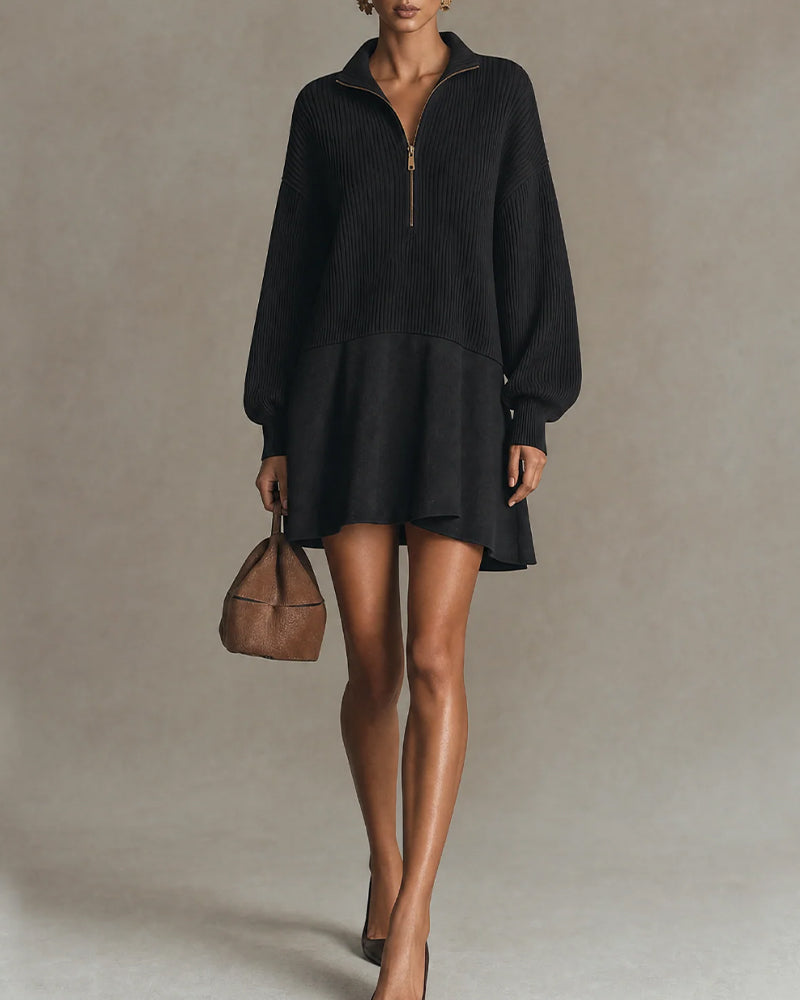 Casual Zip Long Sleeve Sweater Dress