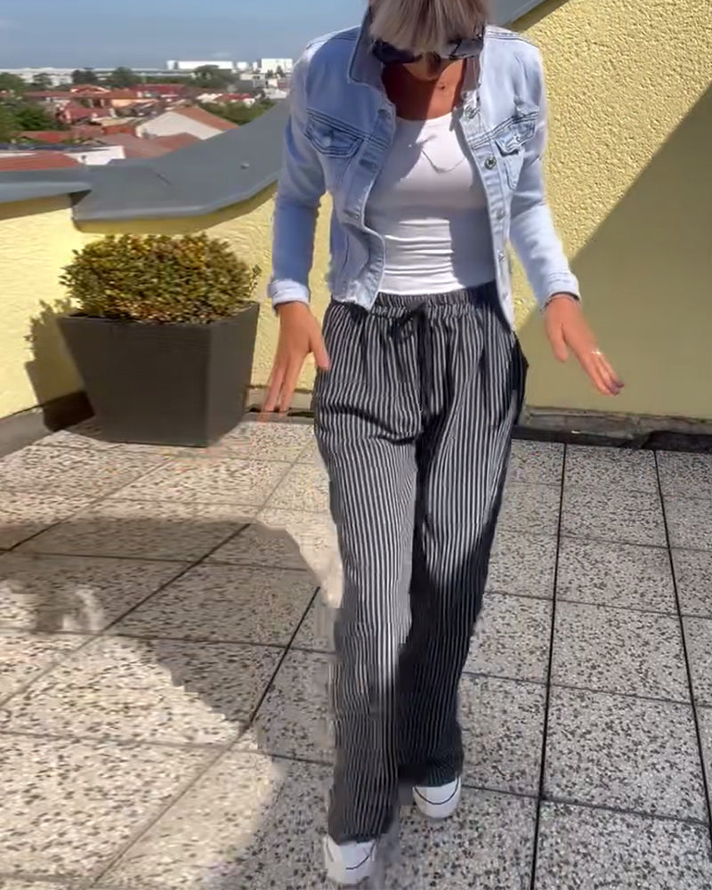 Loose casual striped straight pants