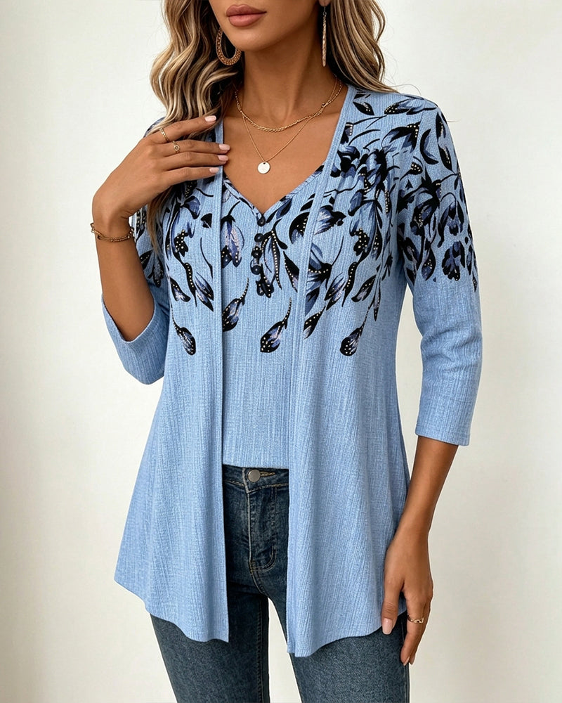 Floral Print Mock Two-Piece Top