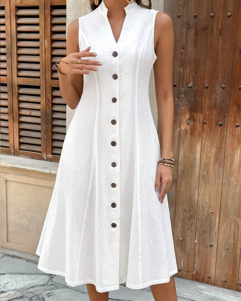 Solid Color Sleeveless Stand-Collar Dress