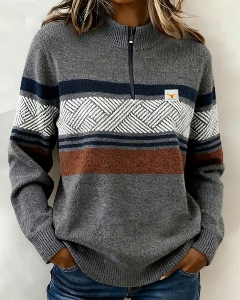 Long-Sleeved Color-Blocked Pullover