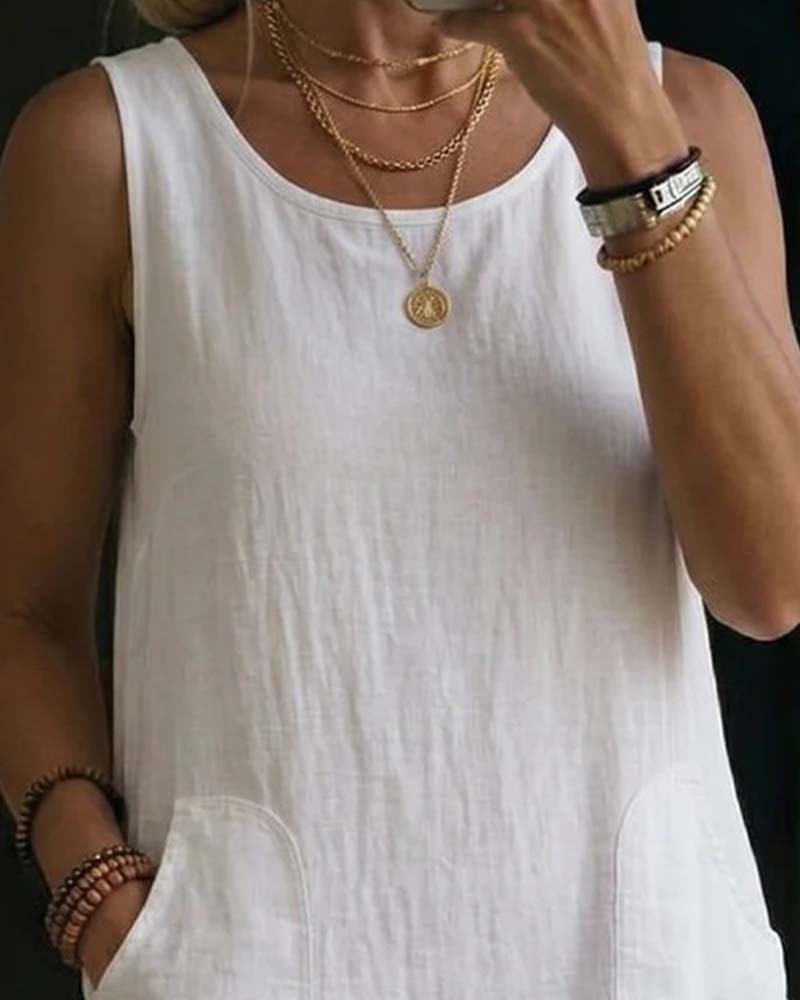 Sleeveless Loose Fit Solid Dress