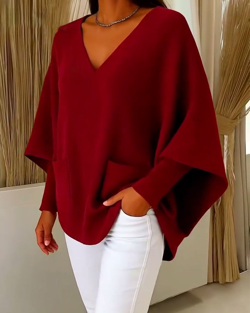 Long Sleeves With Pockets And A V-Neck Pullover