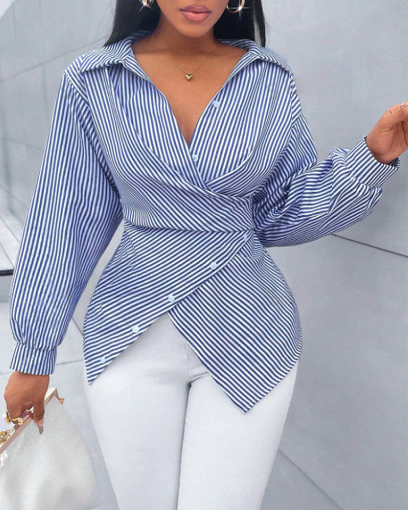 Stripe Tie Long Sleeve Blouse