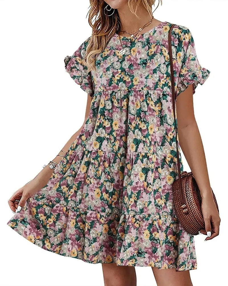 Ruffle Sleeve Leopard Tiered Dress