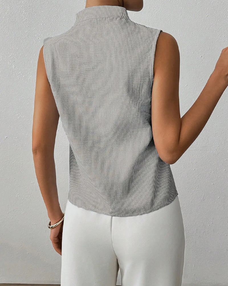 Sleeveless V-Neck Striped Blouse