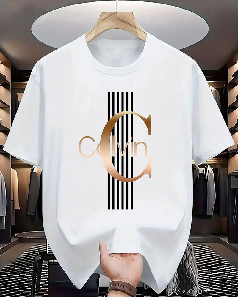 Letter Vertical Stripe Print Short Sleeve T-Shirt