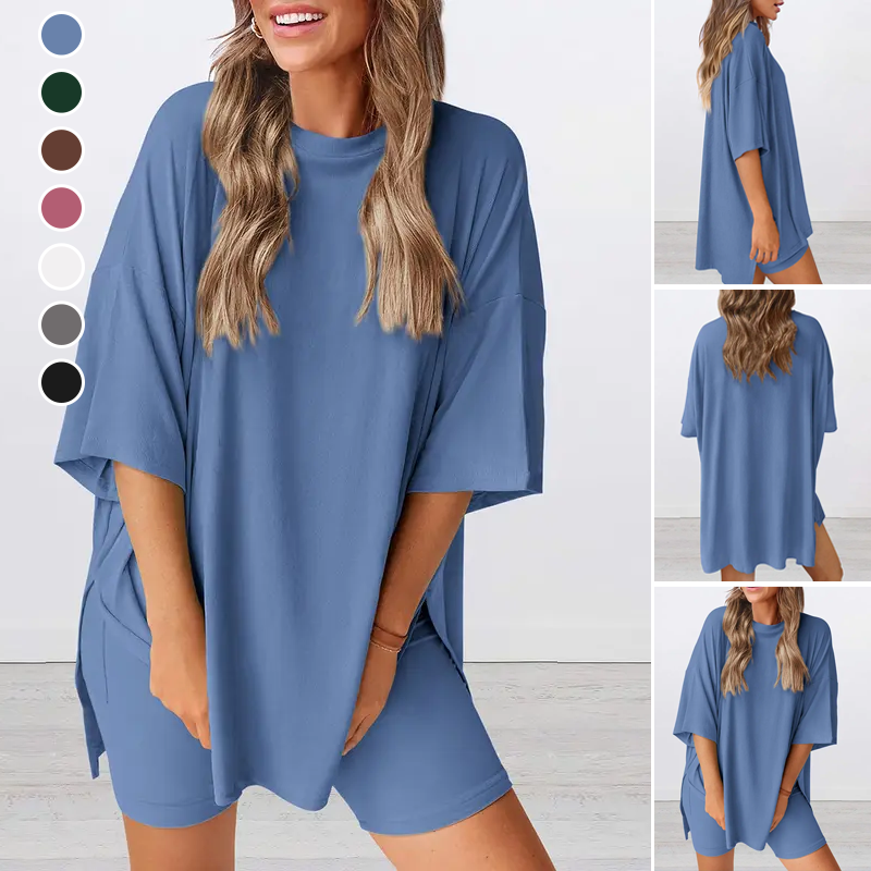 Relaxed Fit Solid Color Casual Set