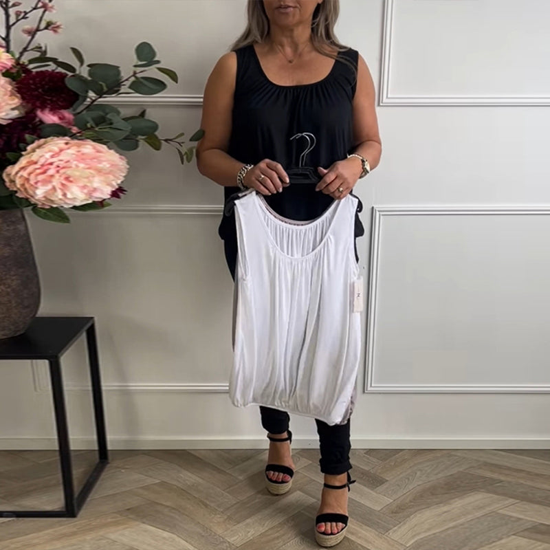 Aumora Sleeveless Solid Color Pleated Tank Top