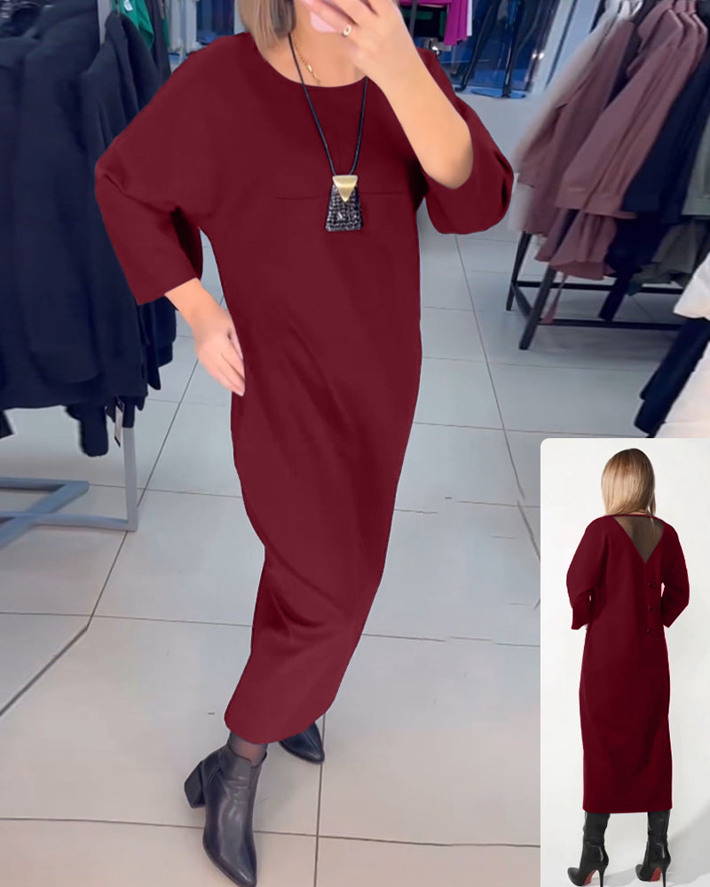 Casual long-sleeve pocket dress