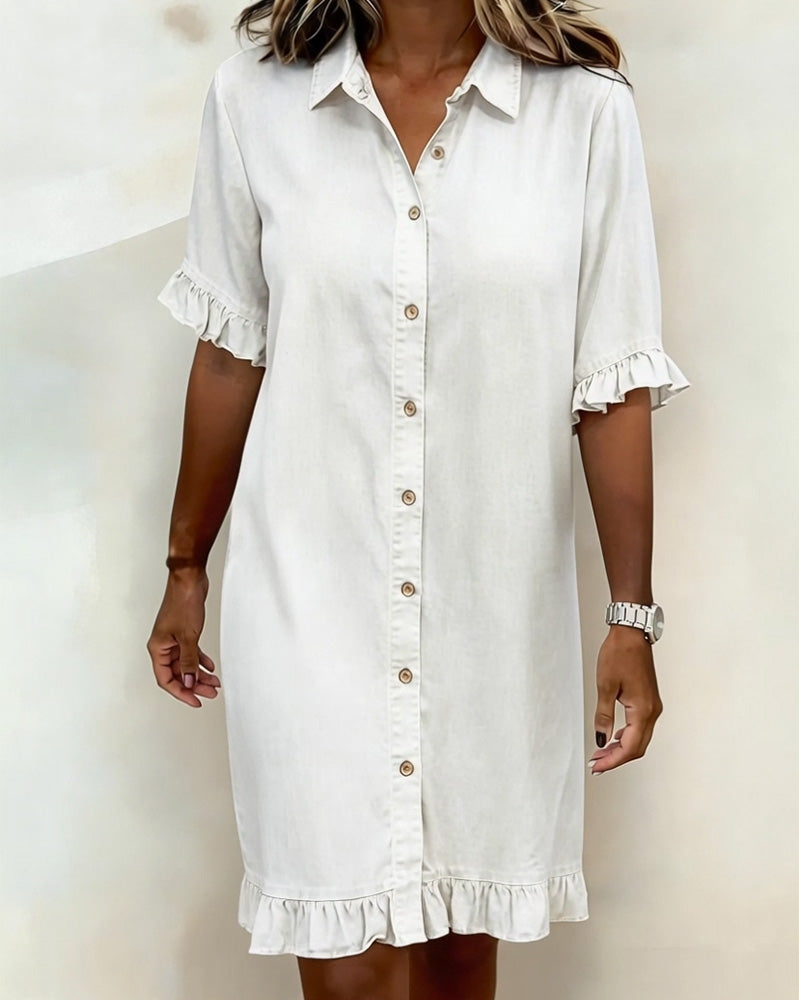 Denim Ruffle Shirt Dress
