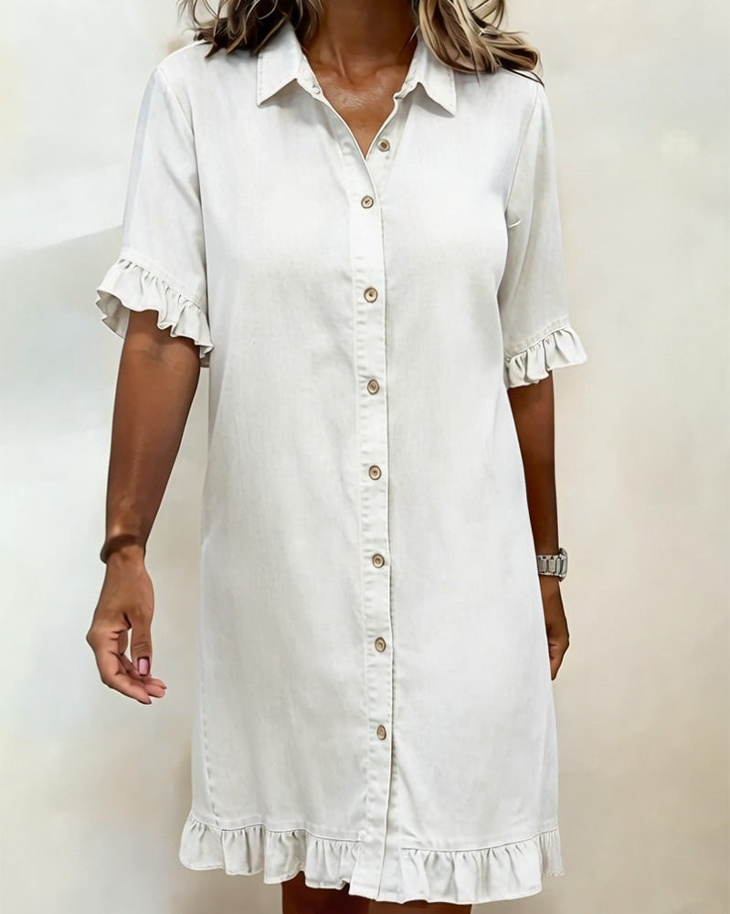 Denim Ruffle Shirt Dress