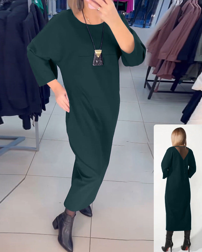 Casual long-sleeve pocket dress