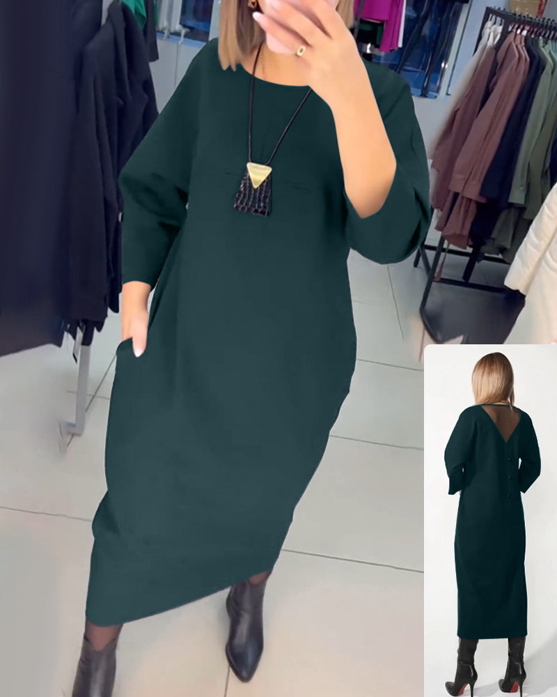 Casual long-sleeve pocket dress