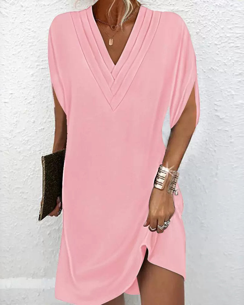 Aumora Slit sleeve solid color elegant dress