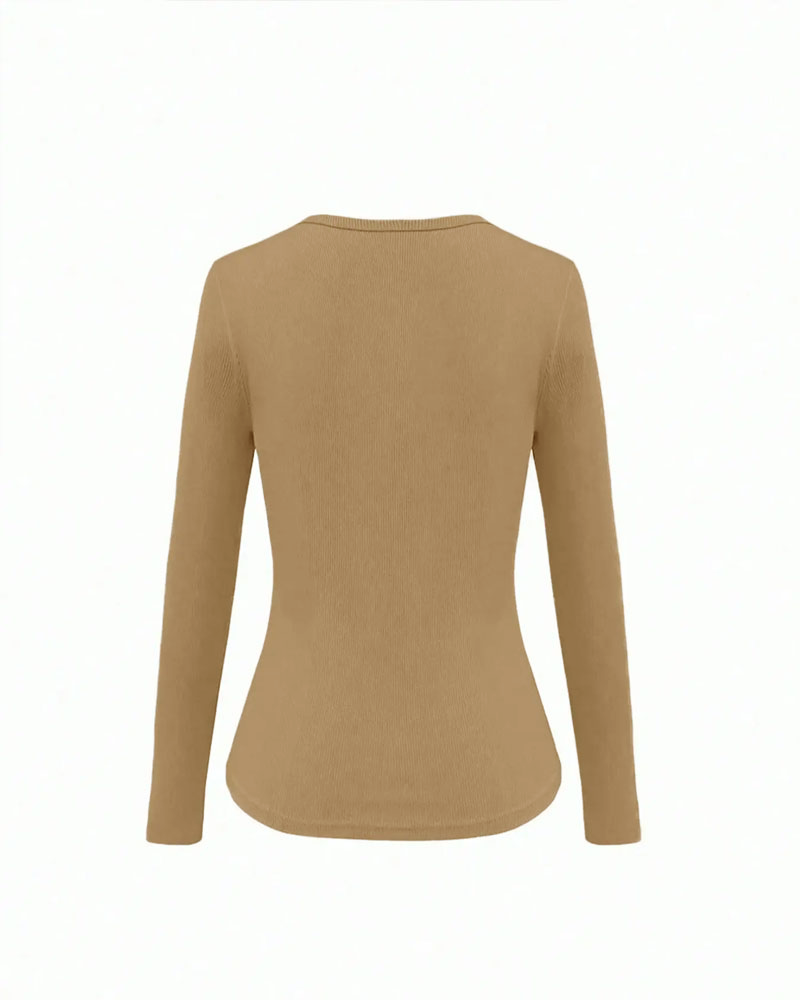 Long Sleeve V-Neck Solid Color Top