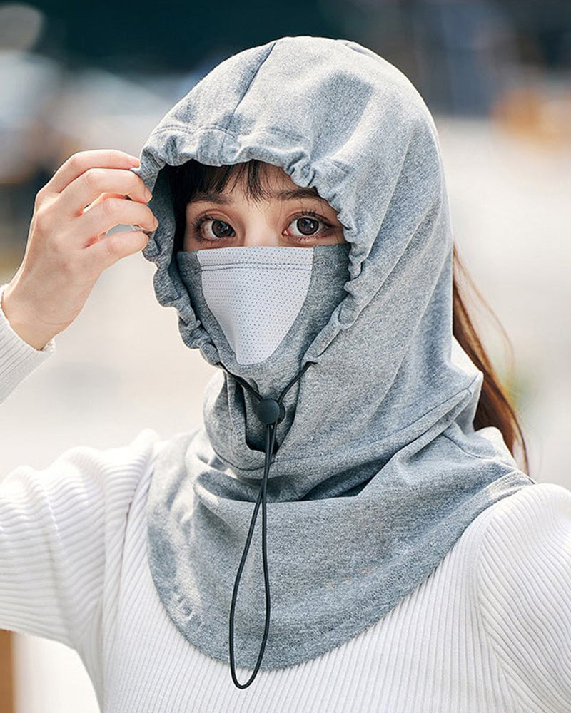 Hooded face mask with neck warmer for cycling
