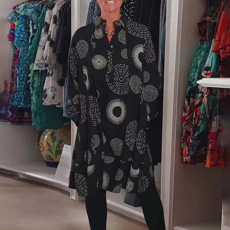 Geometric print lapel casual dress