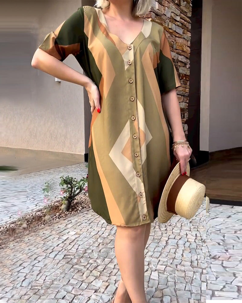 V neck short sleeve shirt dress