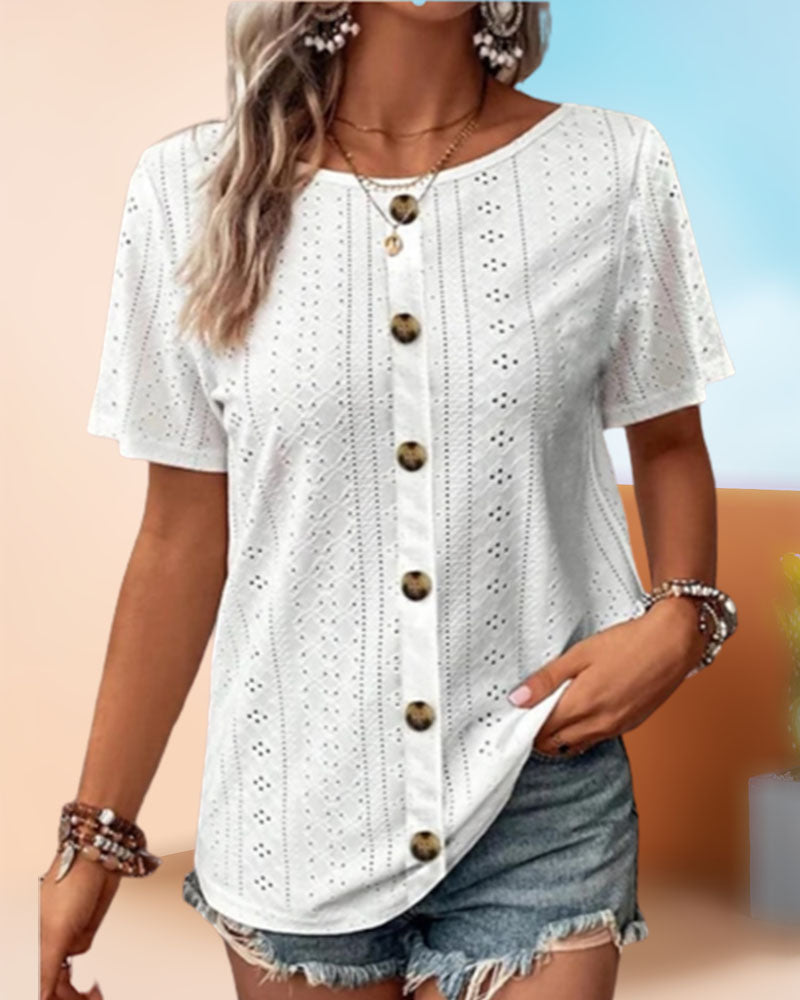 Solid color round neck T-shirt