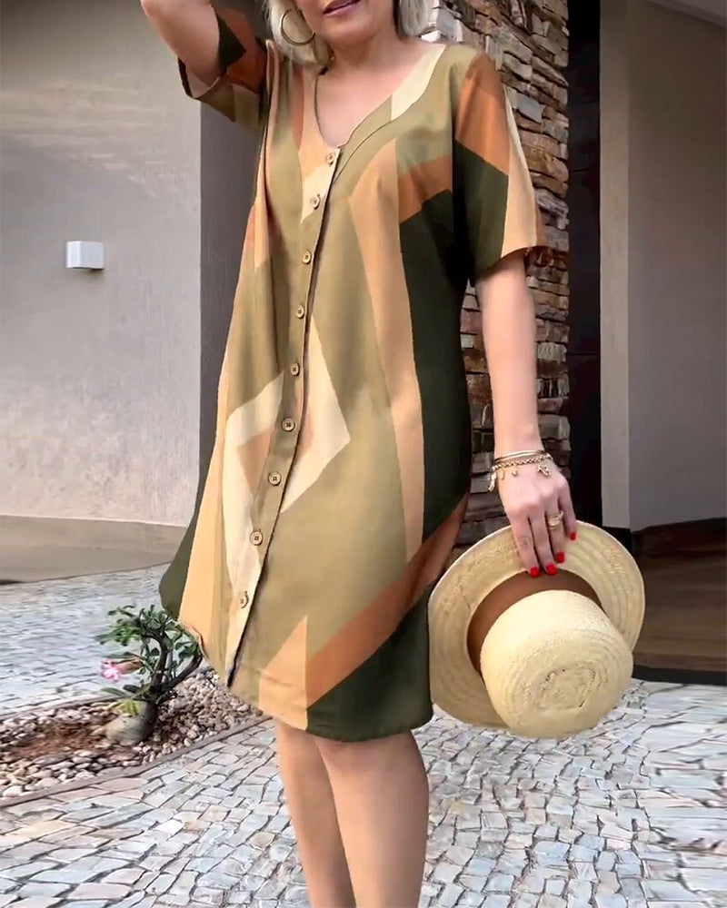 V neck short sleeve shirt dress