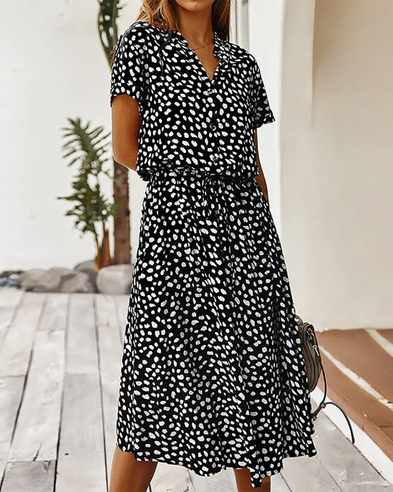 Dot print v-neck dress