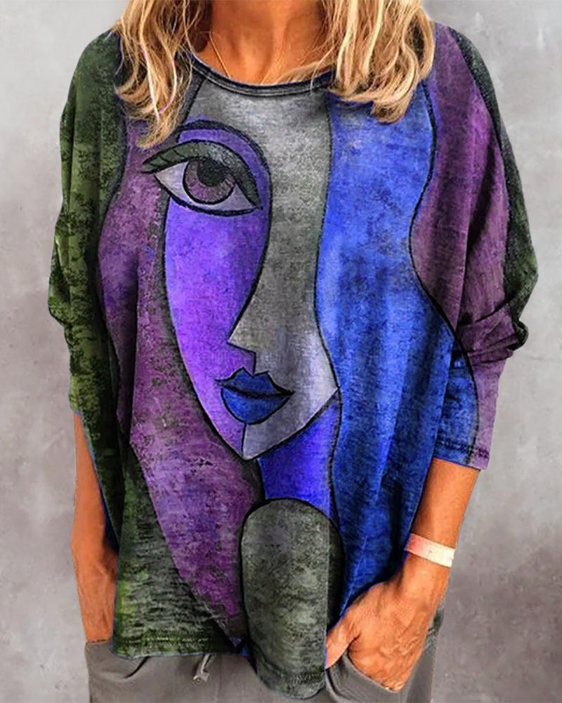 Face Print Long Sleeve Top