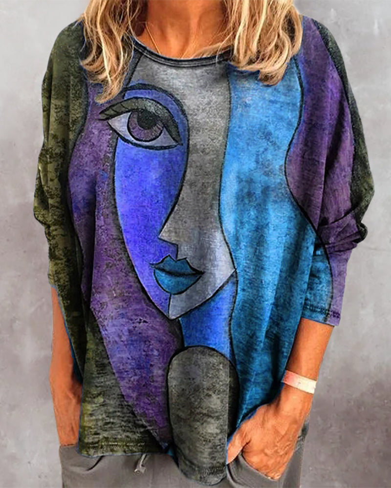 Face Print Long Sleeve Top