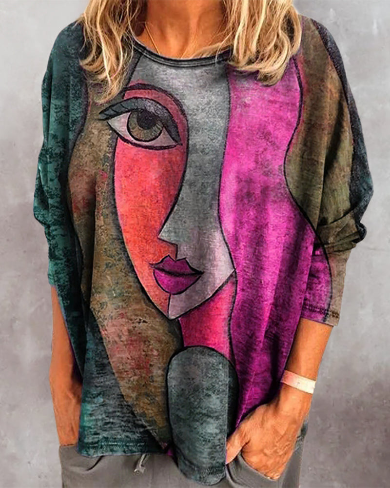Face Print Long Sleeve Top