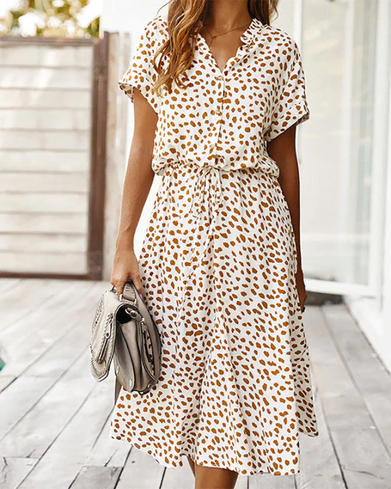 Dot print v-neck dress
