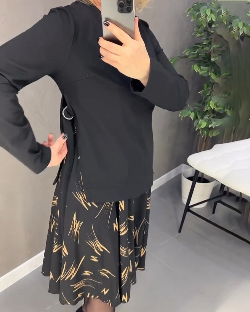 Casual Loose Print Round Neck Dress