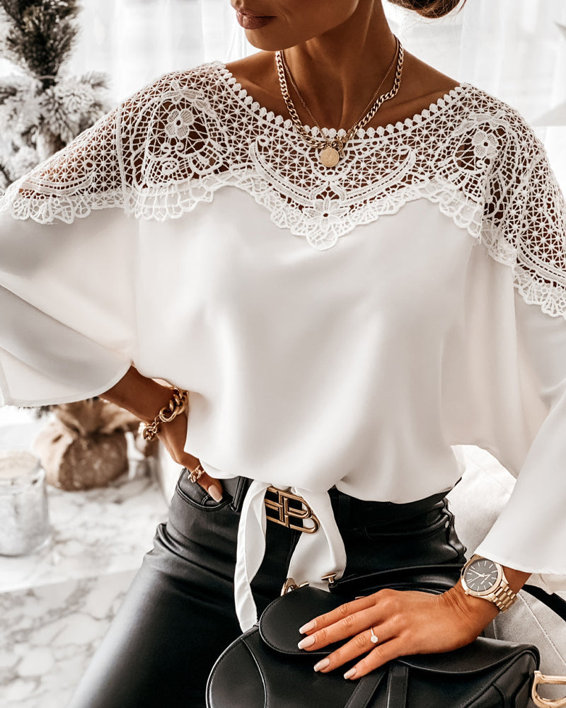 Lace collar dolman sleeve top