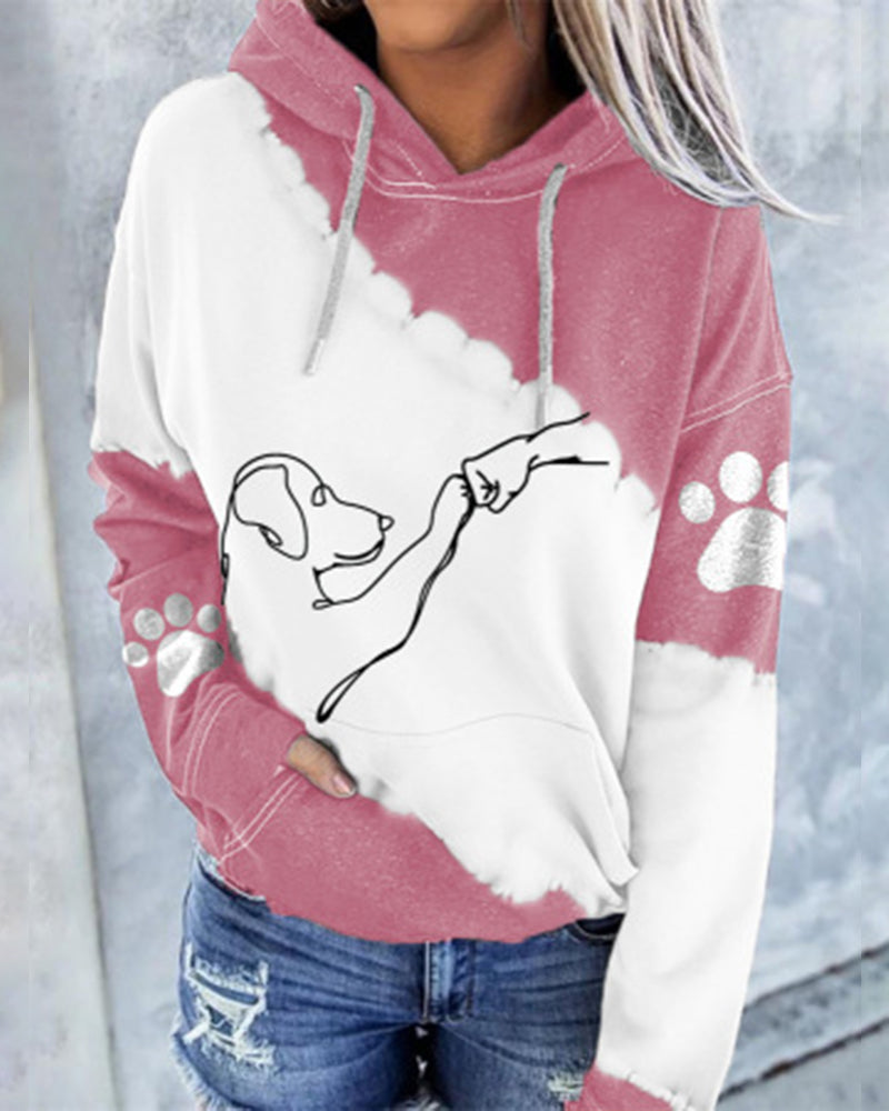 Dog Print Long Sleeve Hoodie