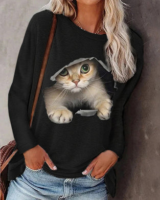 Cat print long sleeve top