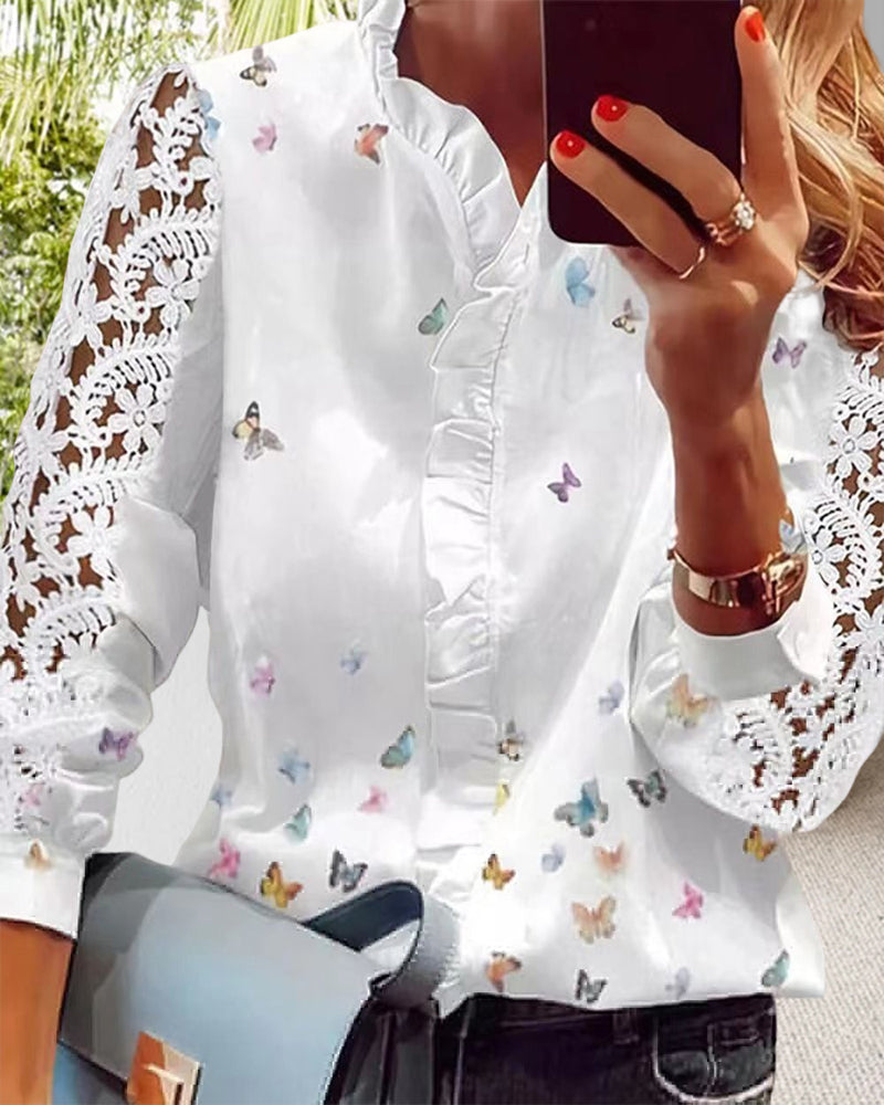 Patchwork Print Lace blouse