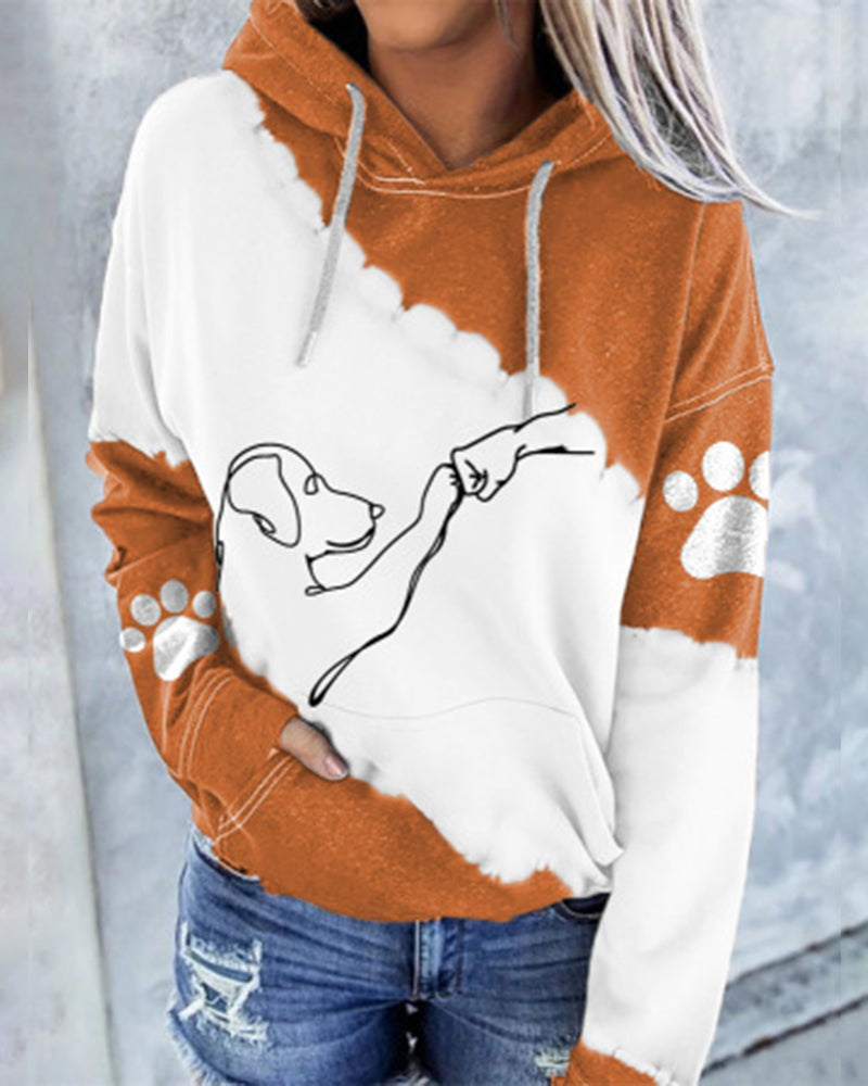Dog Print Long Sleeve Hoodie