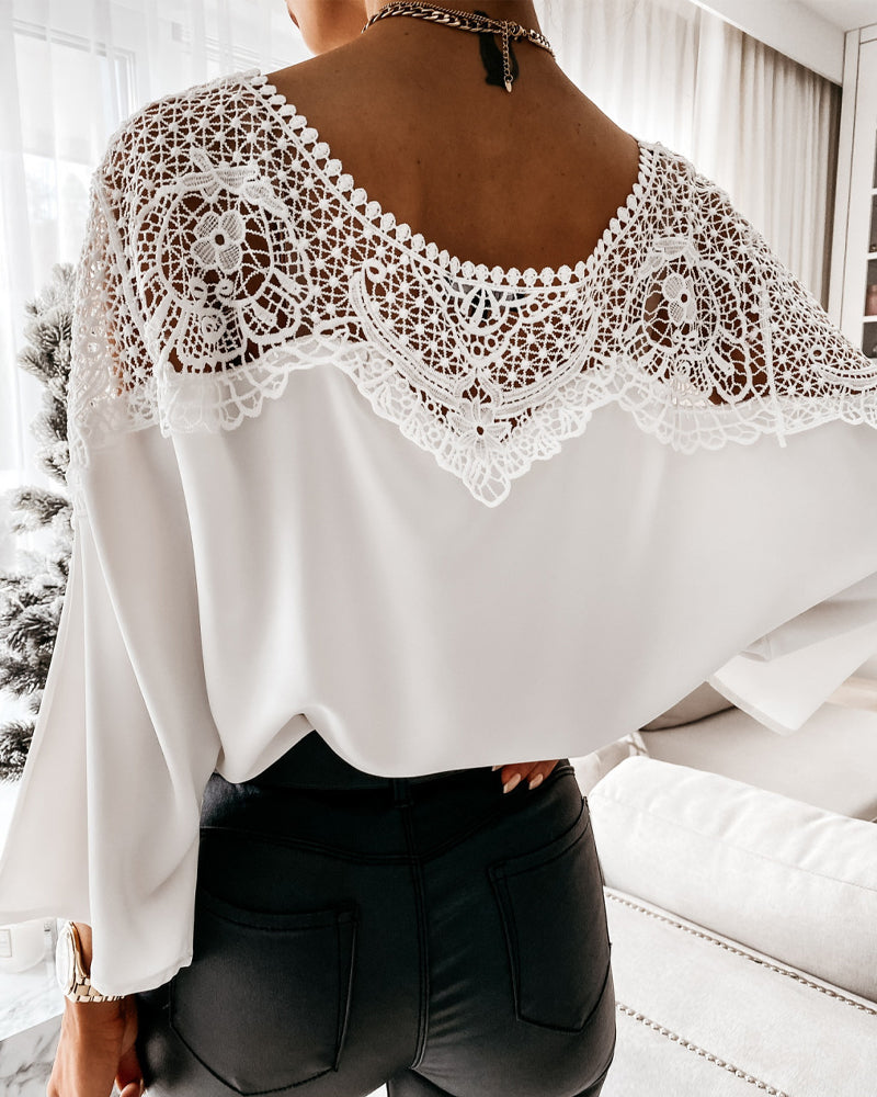 Lace collar dolman sleeve top