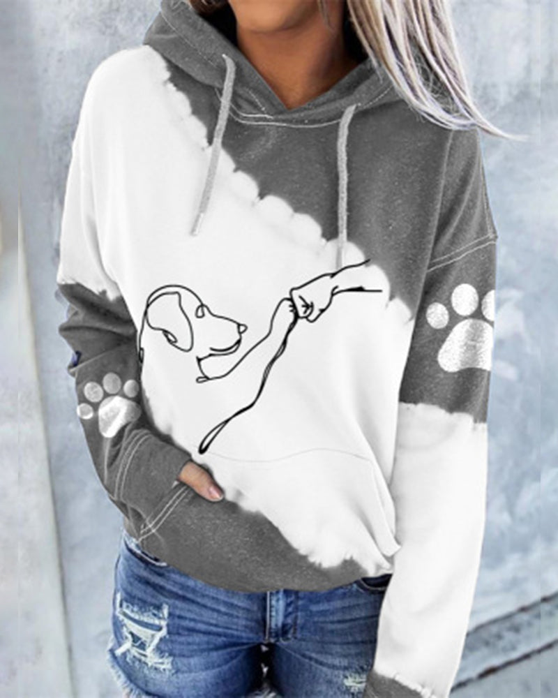Dog Print Long Sleeve Hoodie