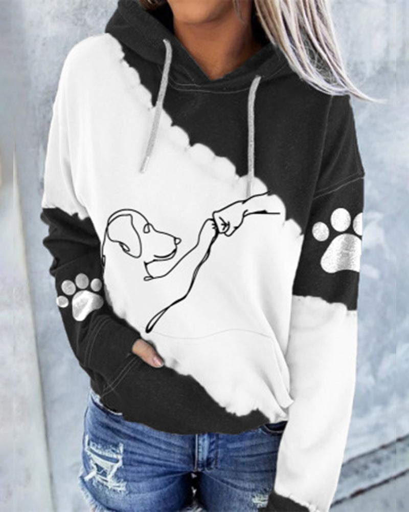 Dog Print Long Sleeve Hoodie