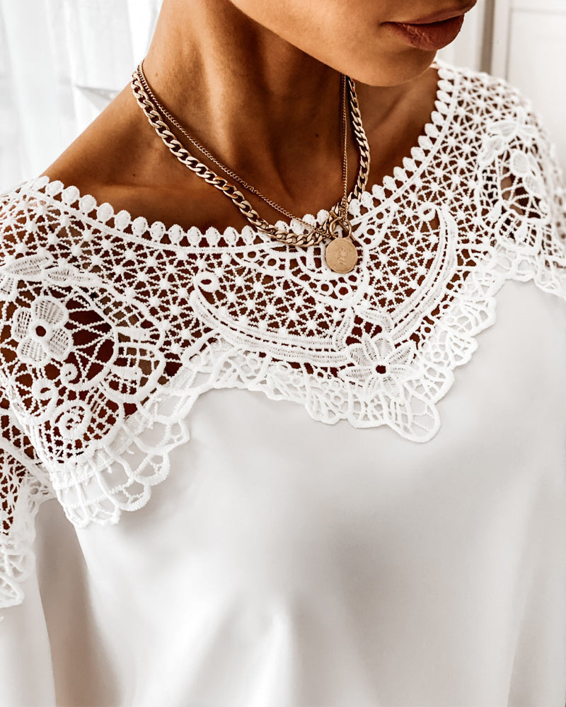 Lace collar dolman sleeve top