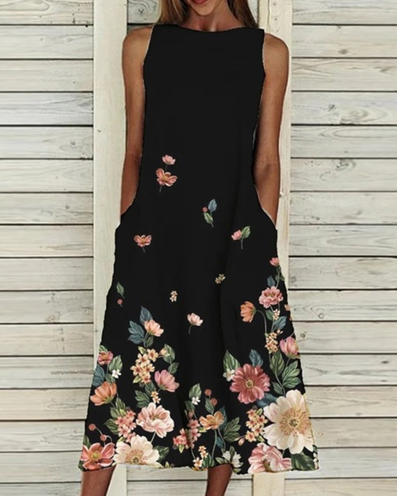 Sleeveless Dress with Floral Print