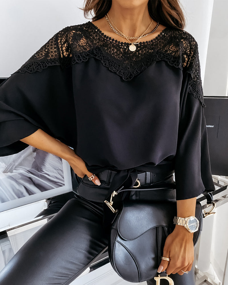 Lace collar dolman sleeve top