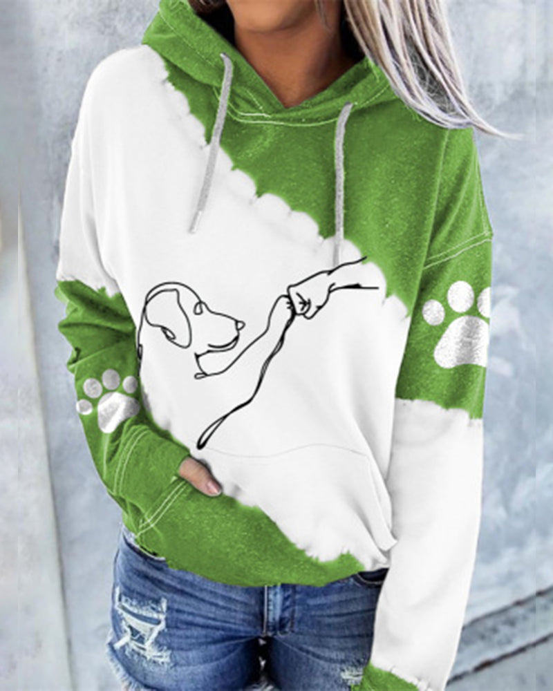 Dog Print Long Sleeve Hoodie