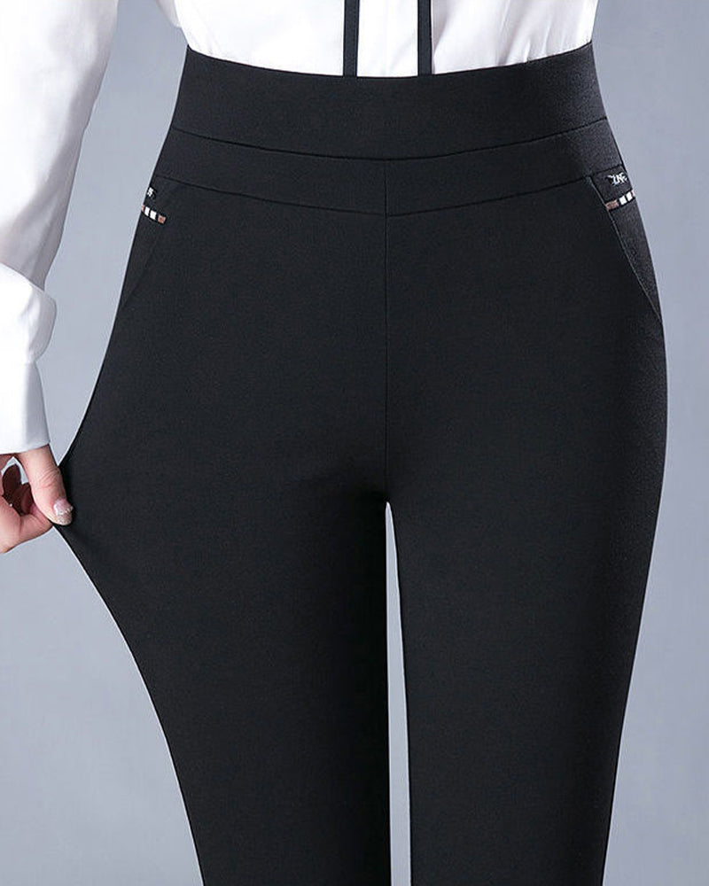 Pocket casual high waist trousers