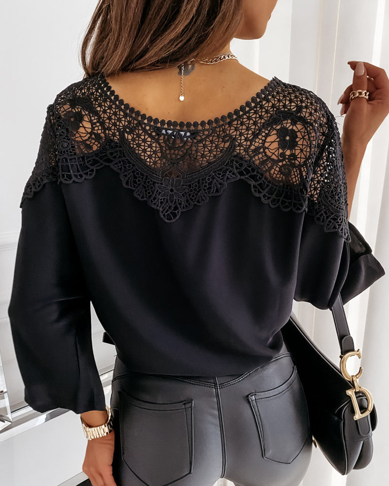 Lace collar dolman sleeve top
