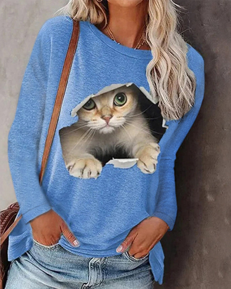 Cat print long sleeve top