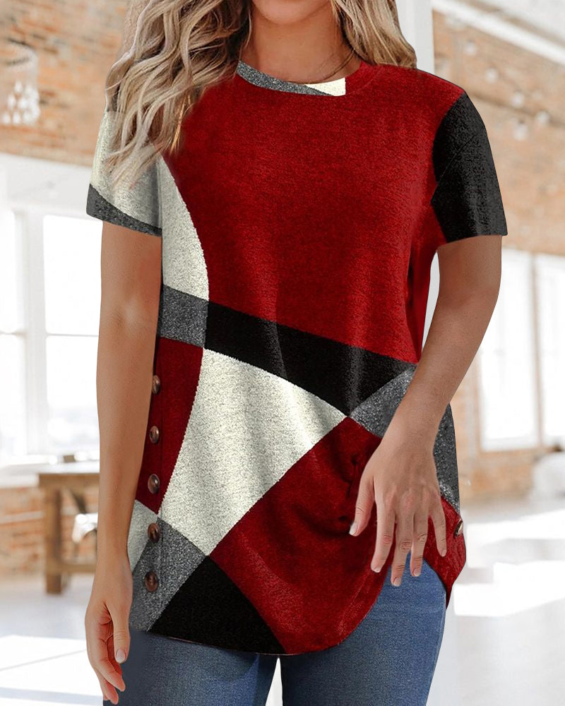 Contrast T-shirt with Geometric Print