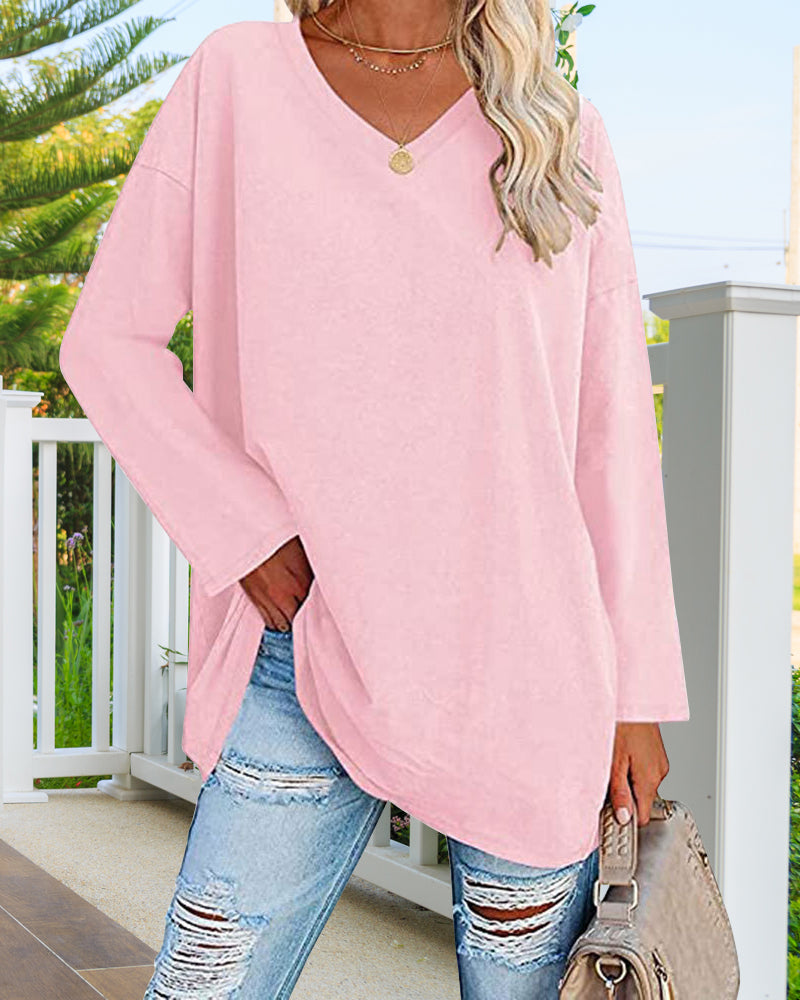 Plain v-neck long-sleeved women's t-shirt
