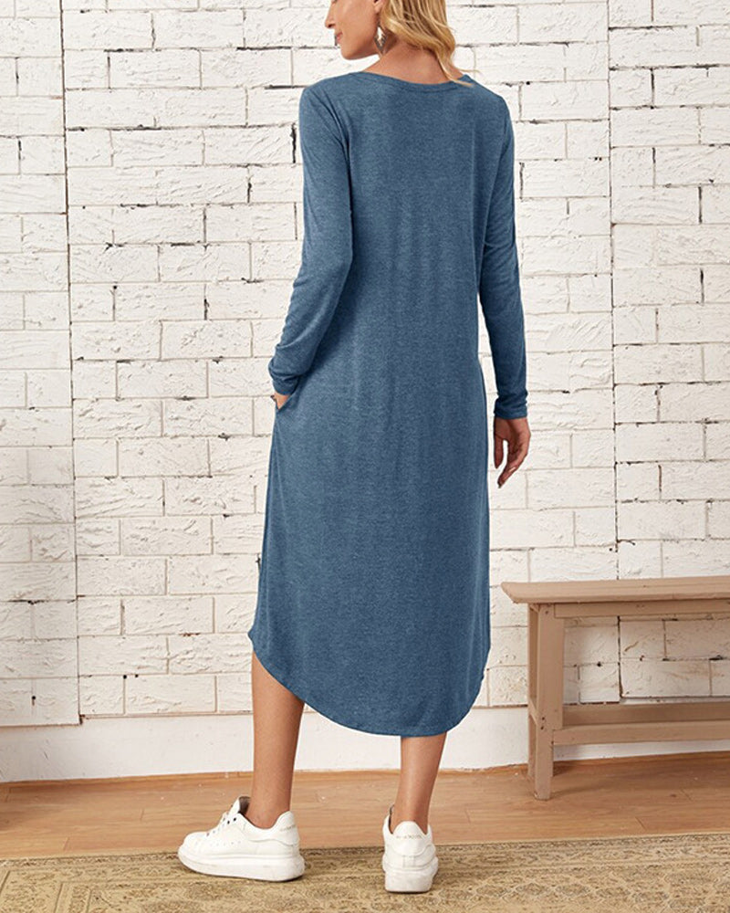 Long Sleeve Loose Cotton Dress