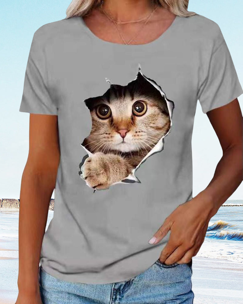 Cat Print T-Shirt